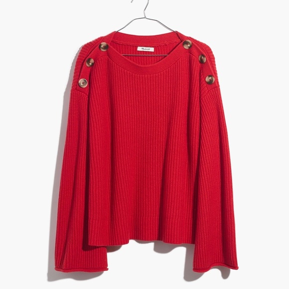 Madewell merino wool blend red ribbed sweater buttons Calloway Boatneck Pullover - Picture 8 of 8
